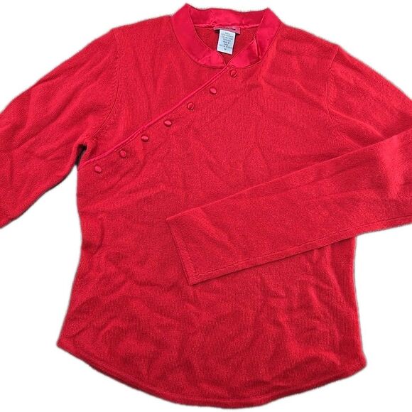 Definite View Red Cashmere Sweater Pullover Women M Asymmetrical Button Placket - Picture 1 of 8